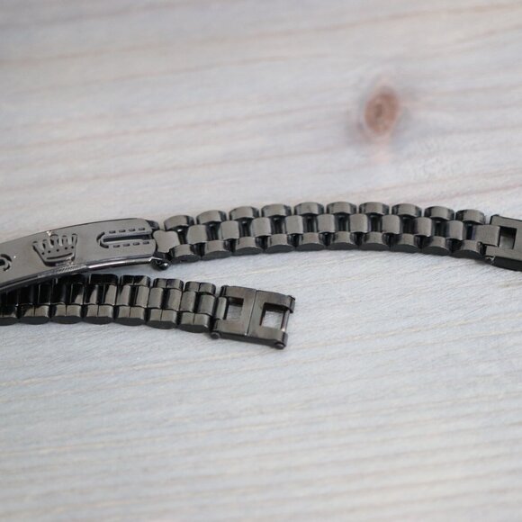 Crown Bar Style Watch Band Bracelet Chain Black Stainless Steel High Quality - Picture 4 of 5